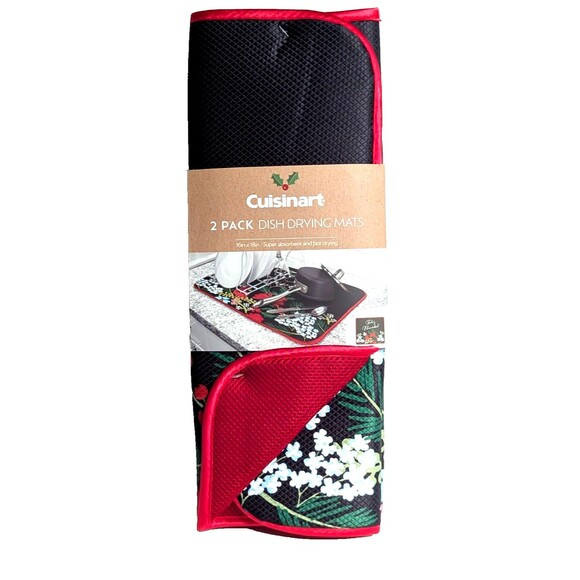 Christmas Cardinal Feliz Navidad Dish Drying Mats 2pc Reversible Red Kitchen NEW - Picture 2 of 8